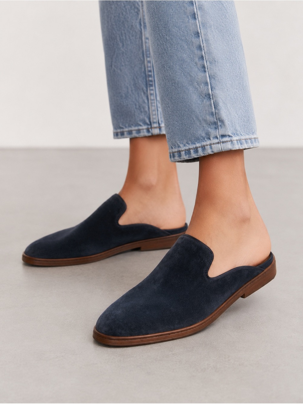 Vince Canella Suede Mule Loafers Navy Blue Slip-On Flats size 6.5